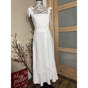 Abehik White Cottagecore Tie Strap Dress Boho Summer Romantic Minimalist Size S